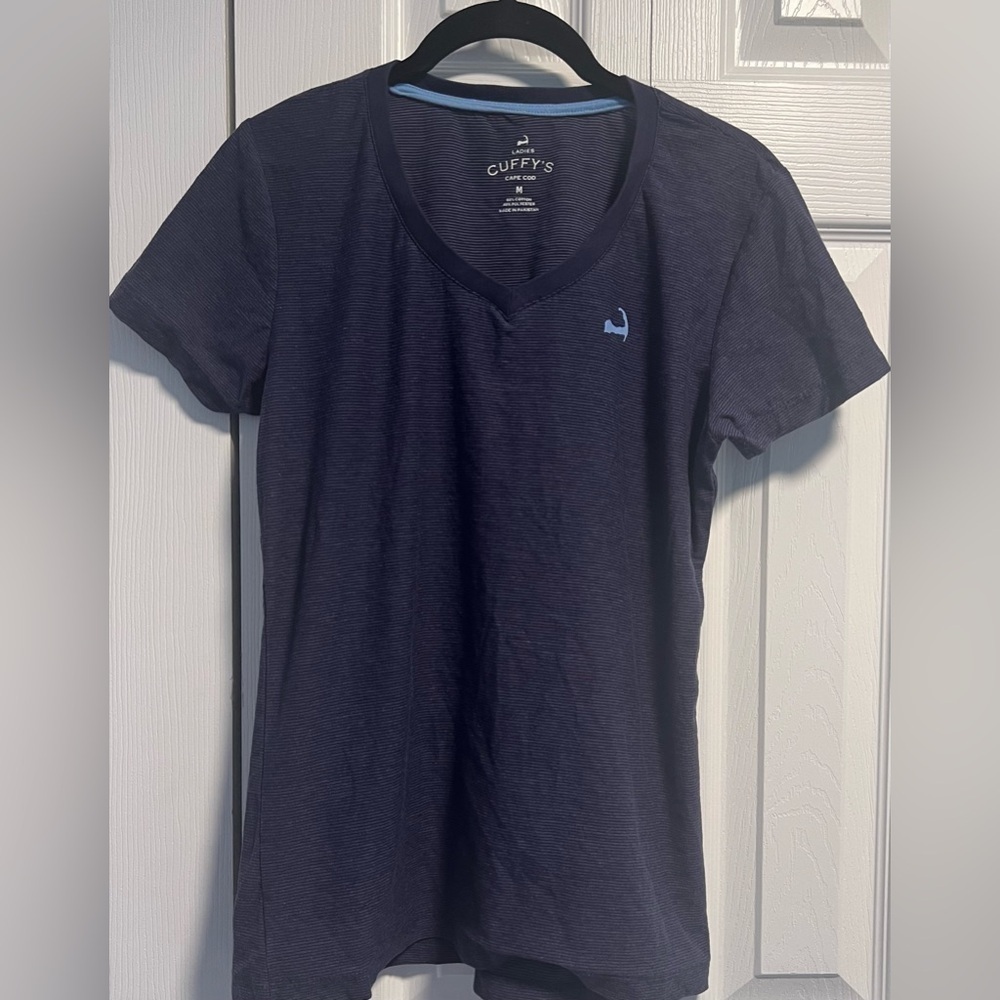 Ladie's Cuffy's Cape Cod V Neck Blue Short Sleeved Shirt